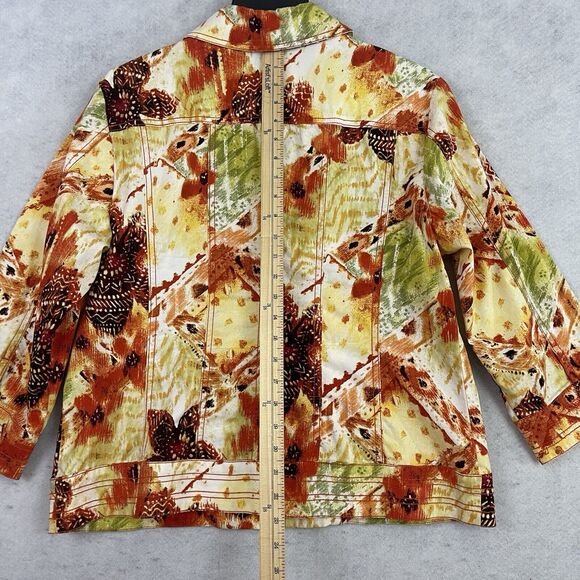 Chico's Full Zip Jacket Womens Size 2 US Medium Orange Floral Print Collared - Picture 6 of 12